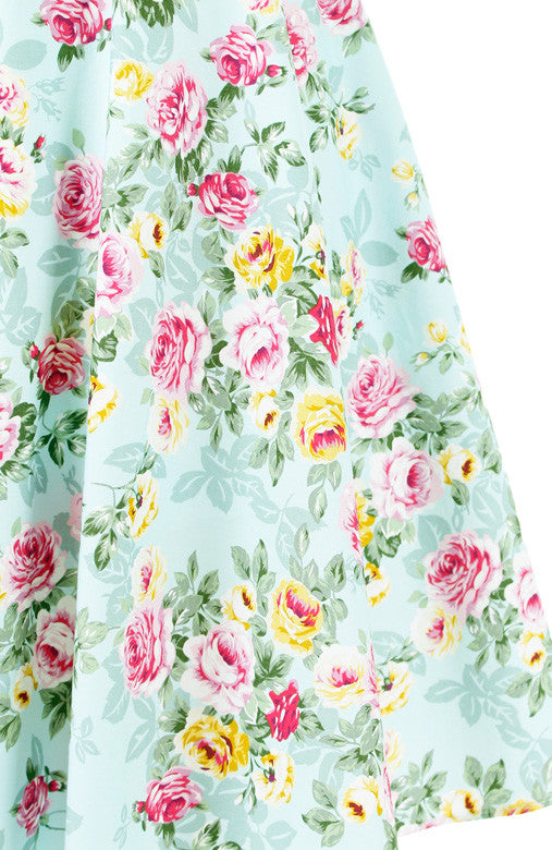 Viva Violet Floral Midi Flare Dress - Light Blue