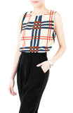 Window Plaid Sleeveless Blouse - Cream