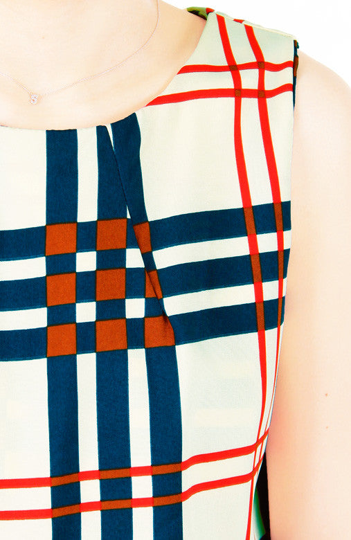 Window Plaid Sleeveless Blouse - Cream