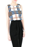 Window Plaid Sleeveless Blouse - White