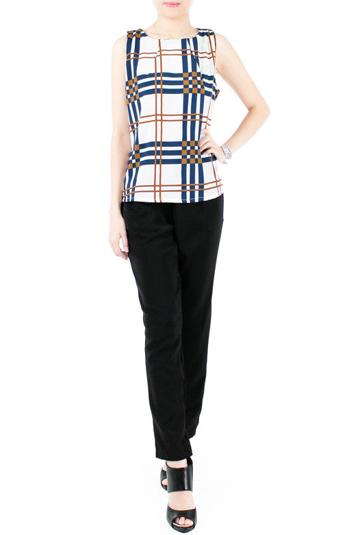 Window Plaid Sleeveless Blouse - White