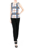 Window Plaid Sleeveless Blouse - White
