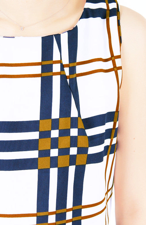 Window Plaid Sleeveless Blouse - White