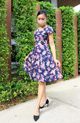 Vintage Love Rose Eve Dress - Midnight Blue