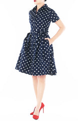 Charming Polka Dots Anna Shirtdress – Midnight Blue