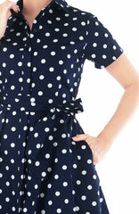 Charming Polka Dots Anna Shirtdress – Midnight Blue