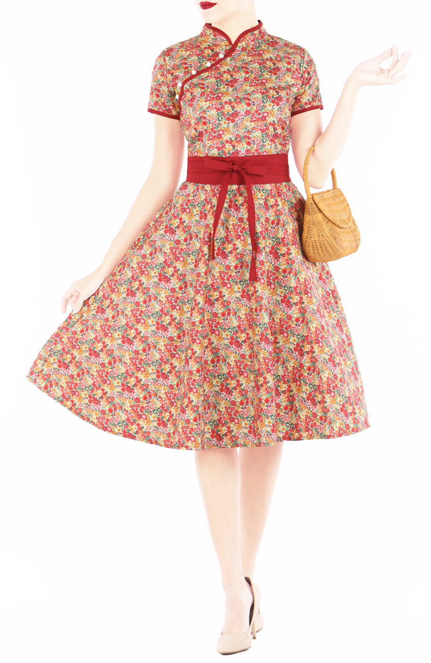 Fortune Floral Estate Cheongsam with Pearl Buttons