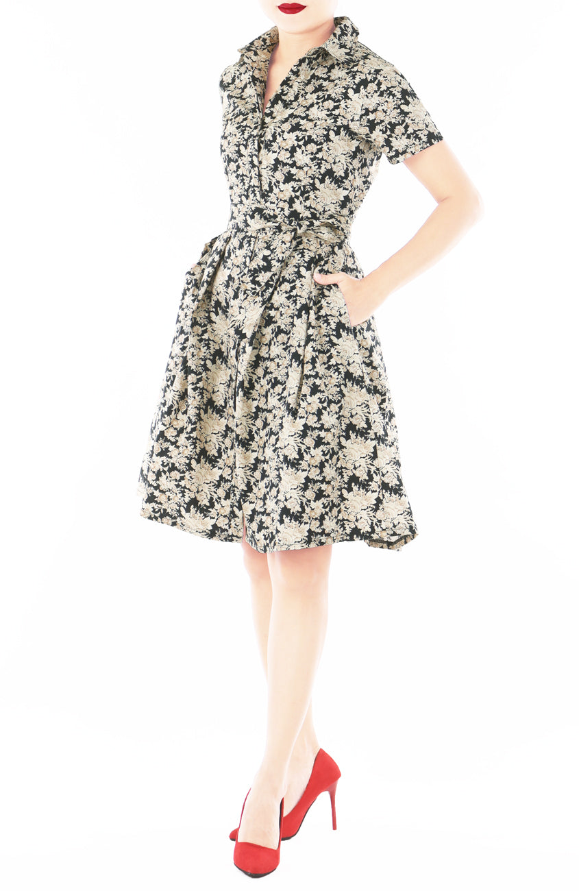 Gilded Rosette Anna Shirtdress - Noir Black