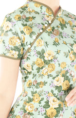 Golden Celadon Cheongsam with Pearl Buttons