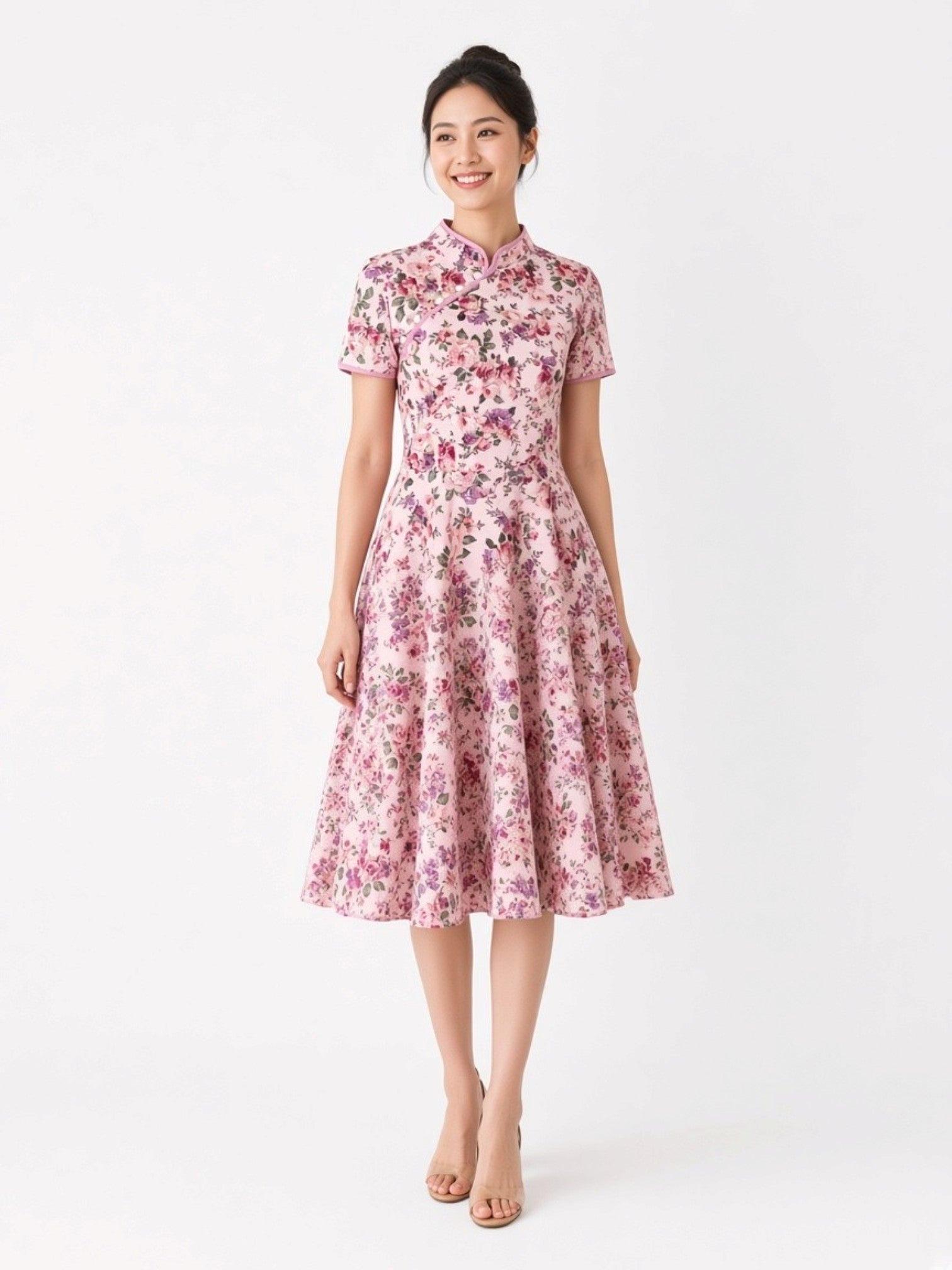 Heirloom Rosebud Cheongsam with Pearl Buttons