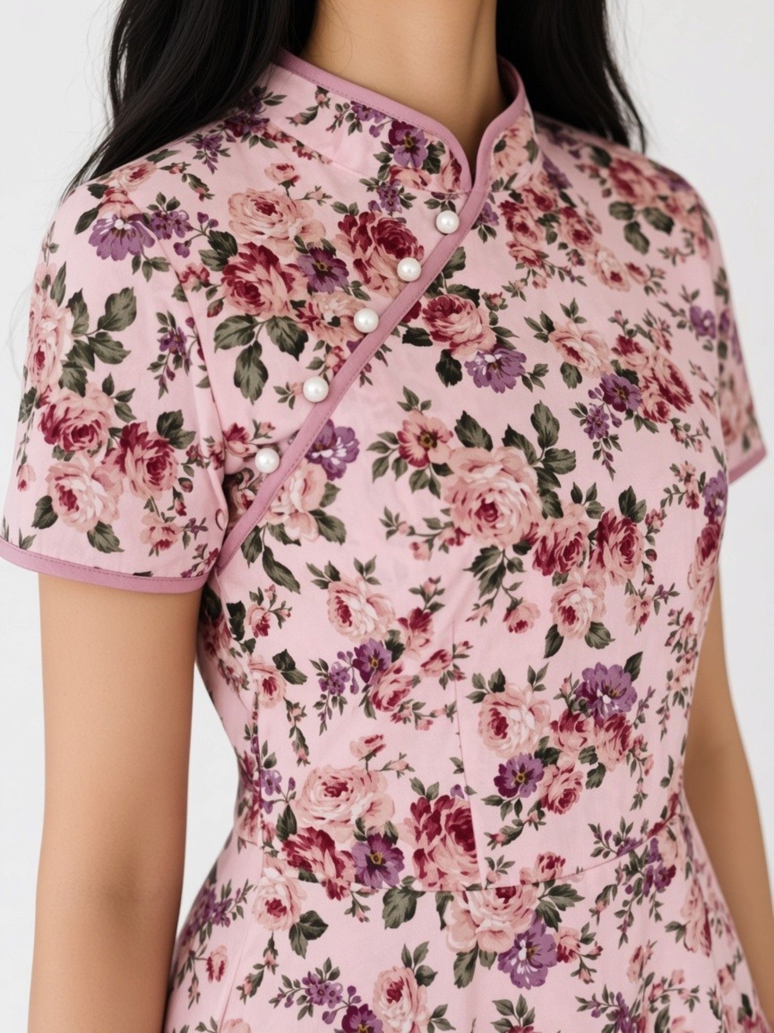Heirloom Rosebud Cheongsam with Pearl Buttons