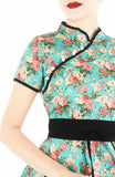 Jade Peonies Cheongsam with Pearl Buttons