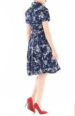 Japanese Plum Blossoms Anna Shirtdress - Midnight Blue