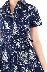 Japanese Plum Blossoms Anna Shirtdress - Midnight Blue