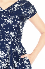 Japanese Plum Blossoms Eve Dress - Midnight Blue