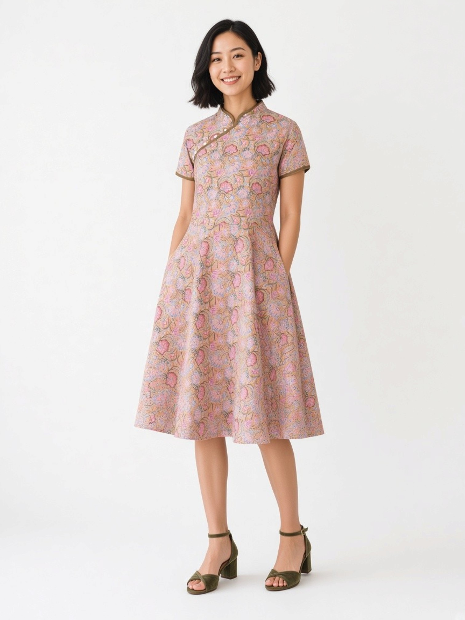 Legacy Lotus Batik Cheongsam - Olive