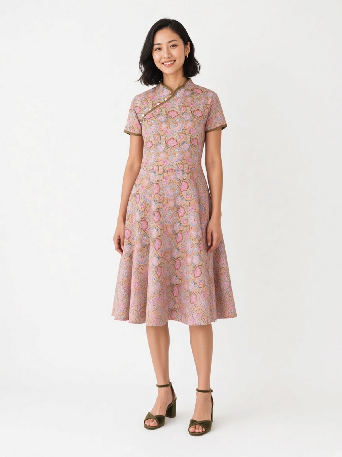 Legacy Lotus Batik Cheongsam - Olive