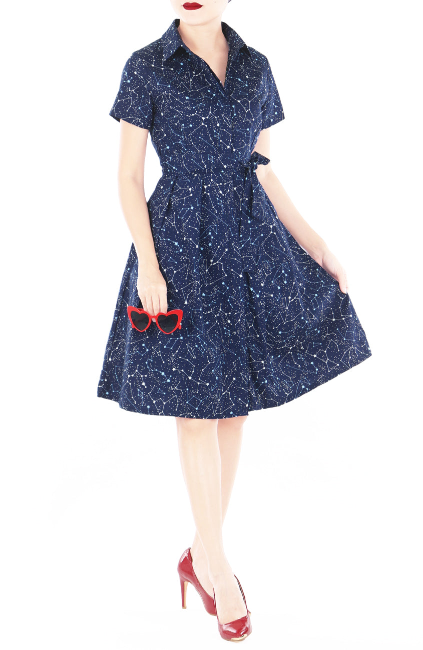 Moonlight Galaxy Anna Shirtdress - Midnight Blue