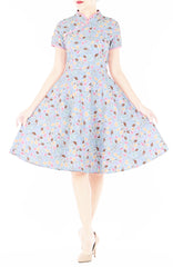 Soigne Sakura Batik Cheongsam with Pearl Buttons - Winter Blue