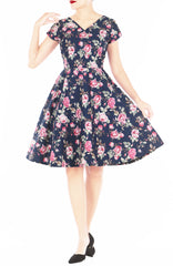 Vintage Love Rose Eve Dress - Midnight Blue