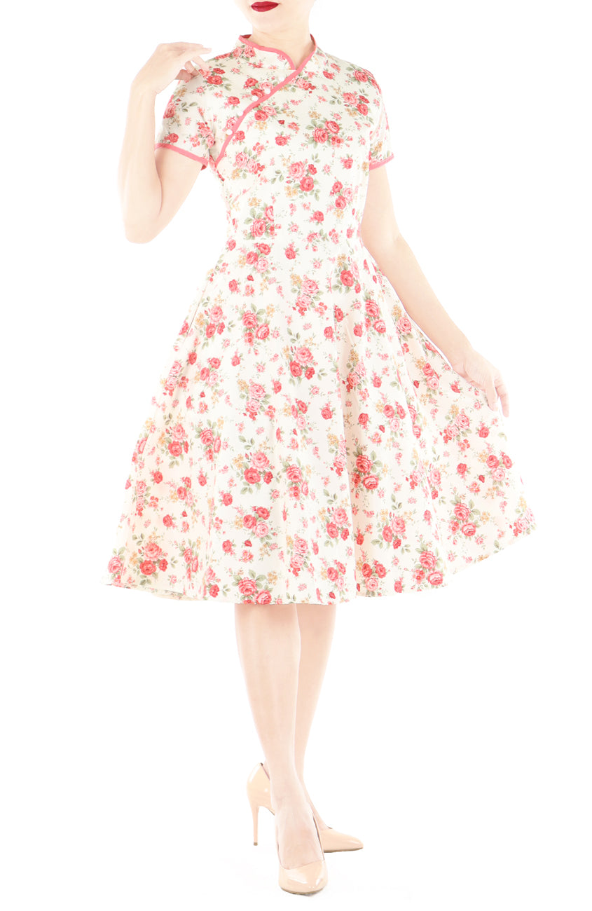 Vintage Rosewater Cheongsam with Pearl Buttons