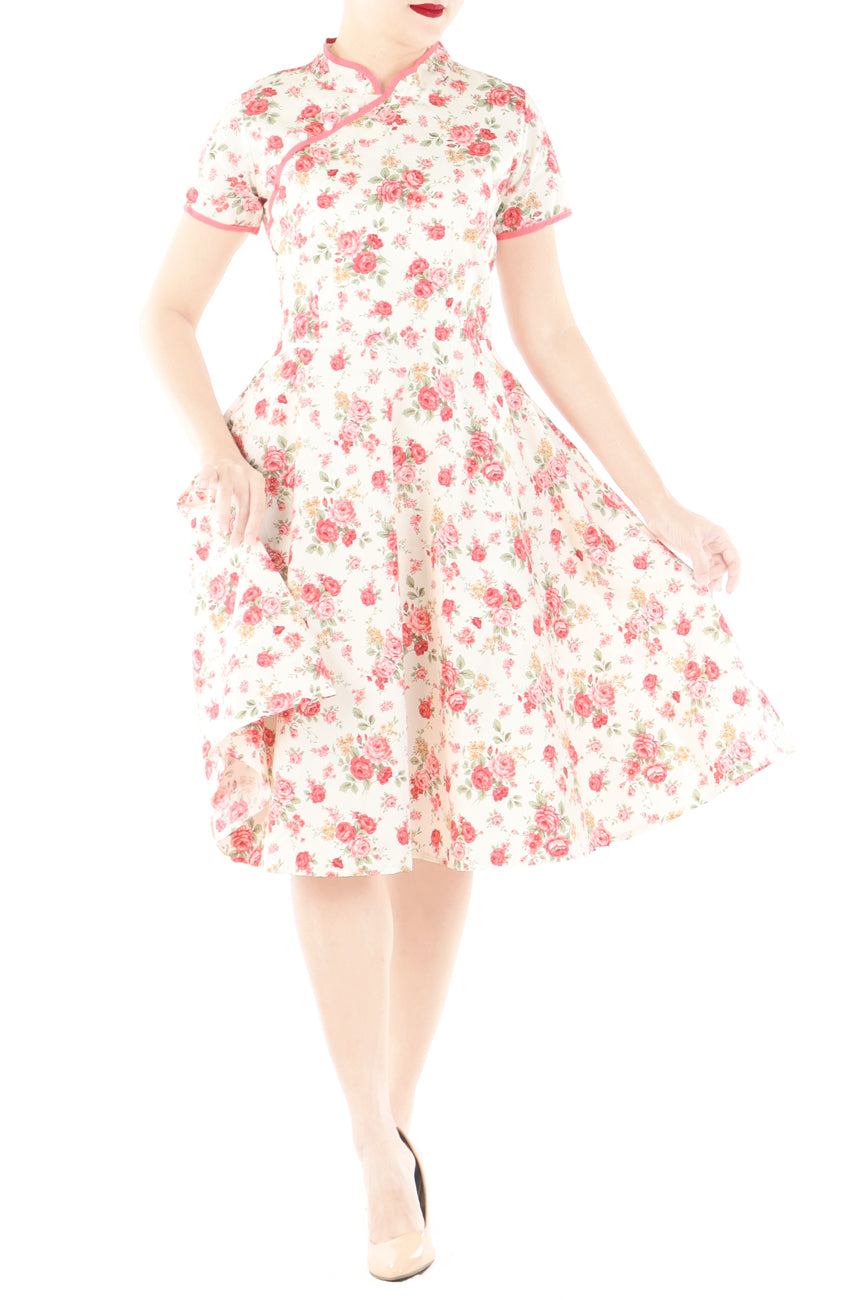 Vintage Rosewater Cheongsam with Pearl Buttons