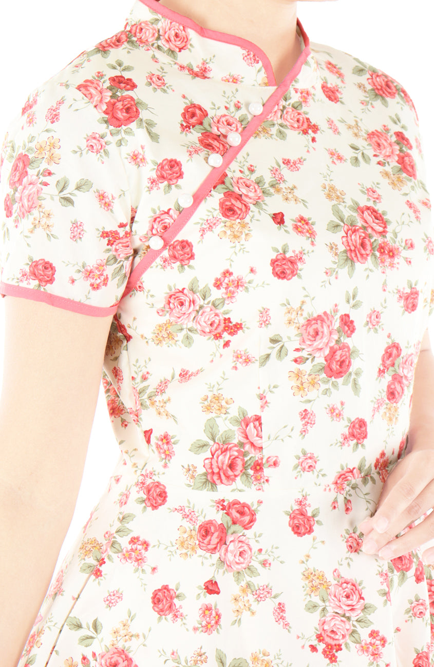 Vintage Rosewater Cheongsam with Pearl Buttons