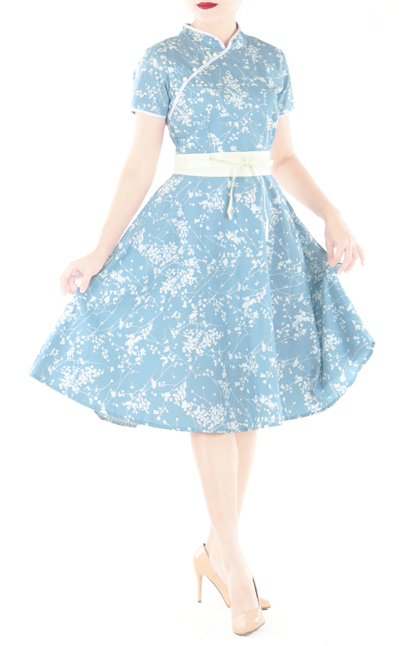 Whispering Plum Blossoms Cheongsam with Pearl Buttons