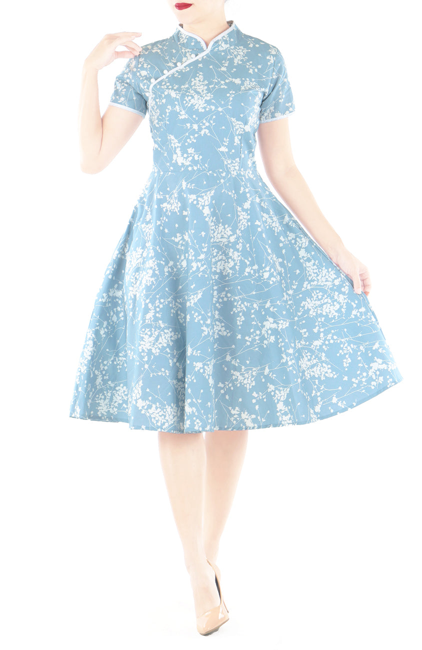 Whispering Plum Blossoms Cheongsam with Pearl Buttons