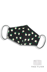 60s Flower Bomb Pure Cotton Face Mask - Night Black