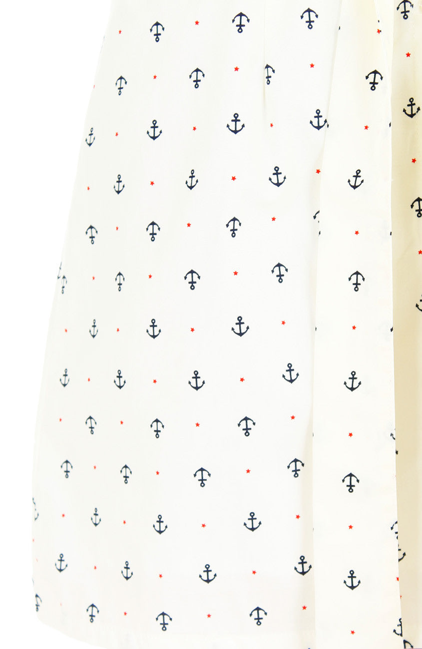 Ahoy, Gorgeous! Nautical A-Line Button Down Dress - Cream