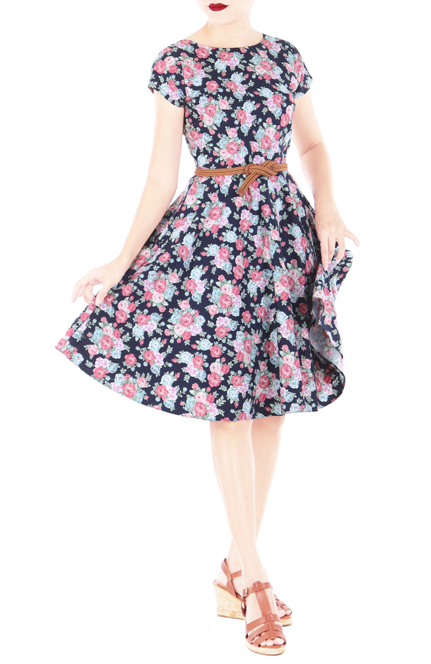 Antique Bouquet of Blooms Flare Tea Dress