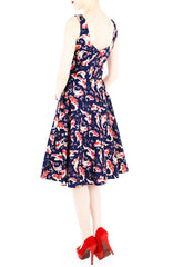 Artful Prosperity Koi Flare Midi Dress - Aegean Blue