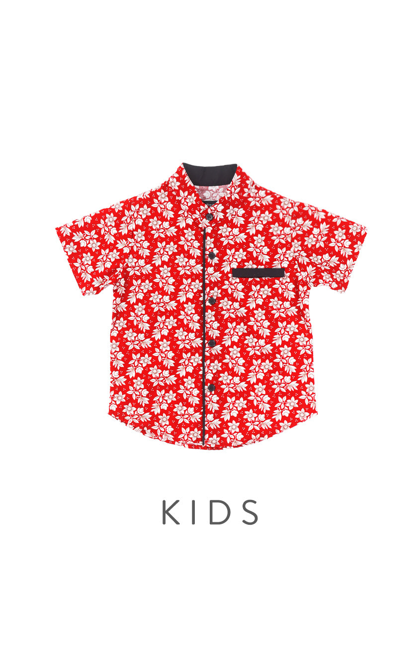 BOYS Auspicious Flowers at Dawn Mandarin Collar Shirt