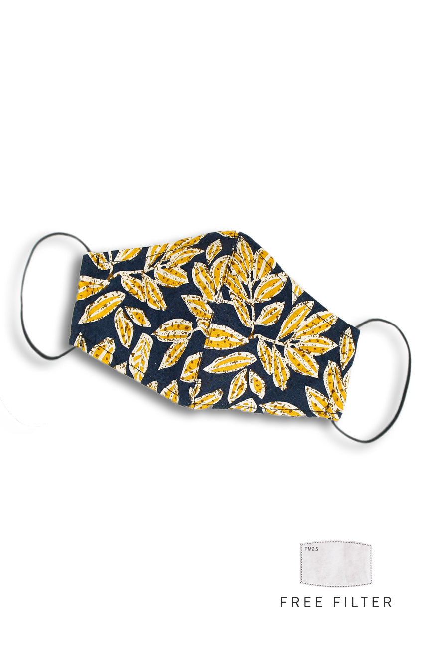 Batik Feuille Pure Cotton Face Mask - Mustard