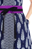 Batik Leaf Lian Kebaya Dress with Obi Belt - Seigaiha Blue
