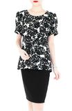 Black Monochrome Rose Blouse with Sleeves