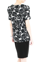 Black Monochrome Rose Blouse with Sleeves