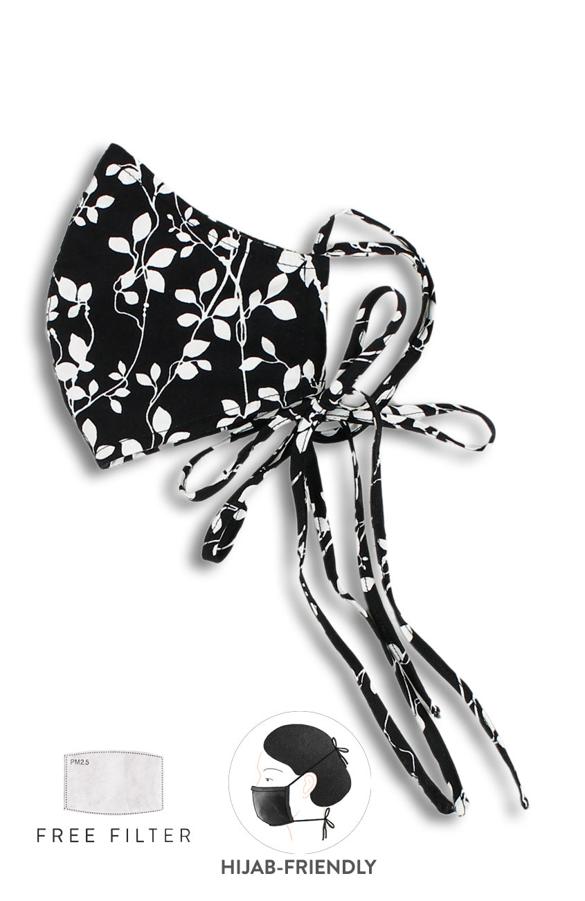 Black Vines Devine Pure Cotton Face Mask with Head Ties