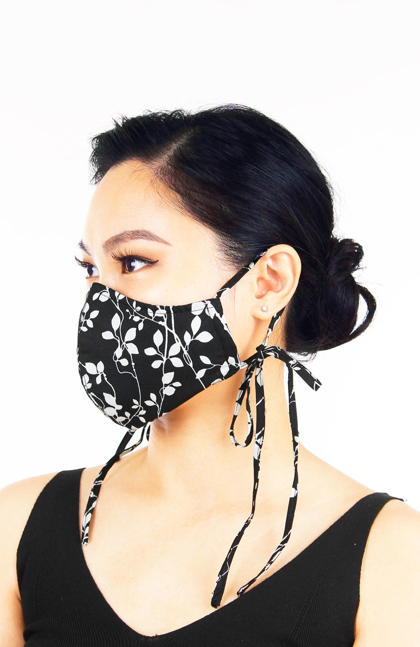 Black Vines Devine Pure Cotton Face Mask with Head Ties