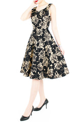 Black Desert Rose Flare Midi Dress