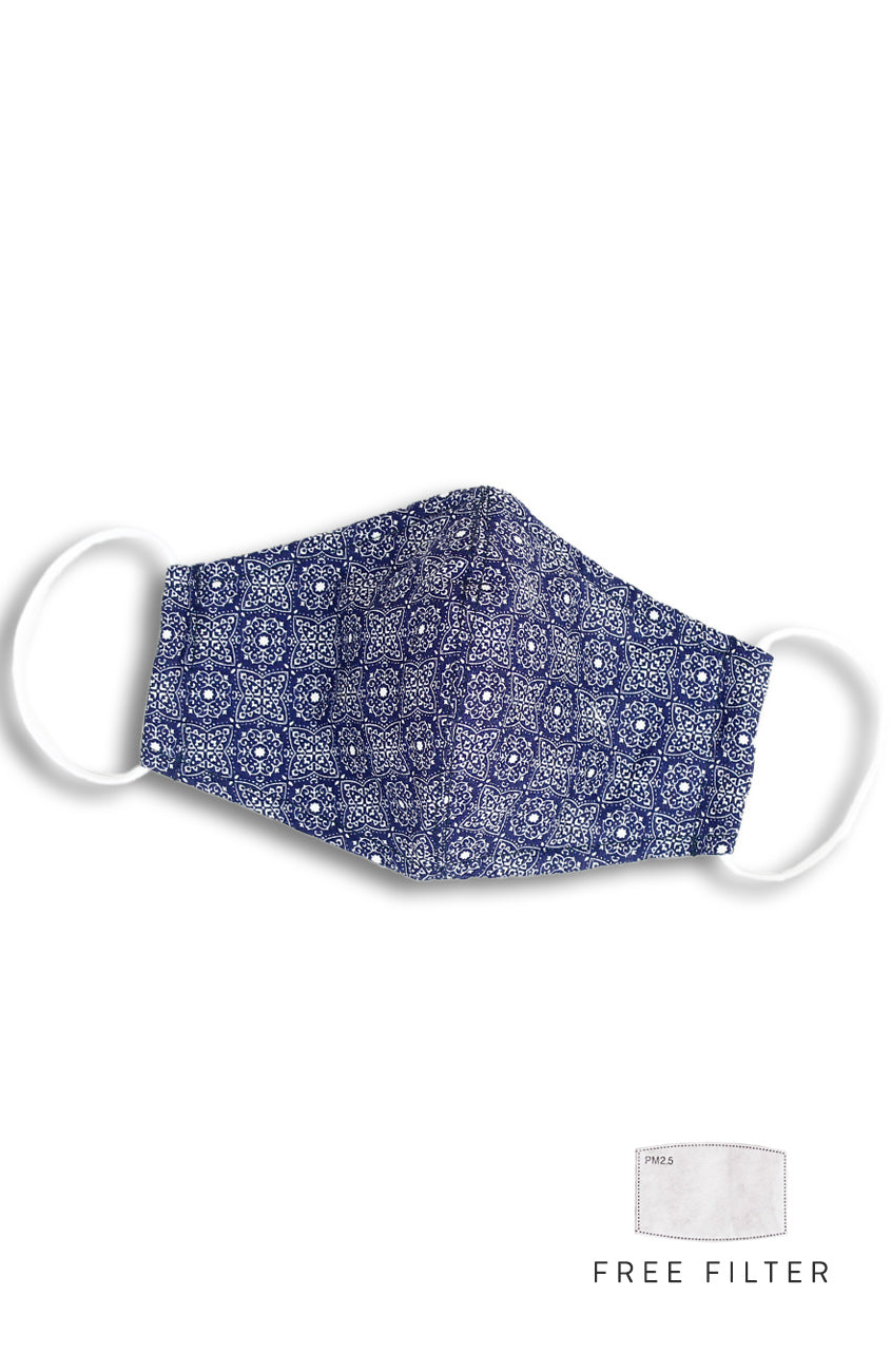 Bohemian Moroccan Gypsy Pure Cotton Face Mask - Navy