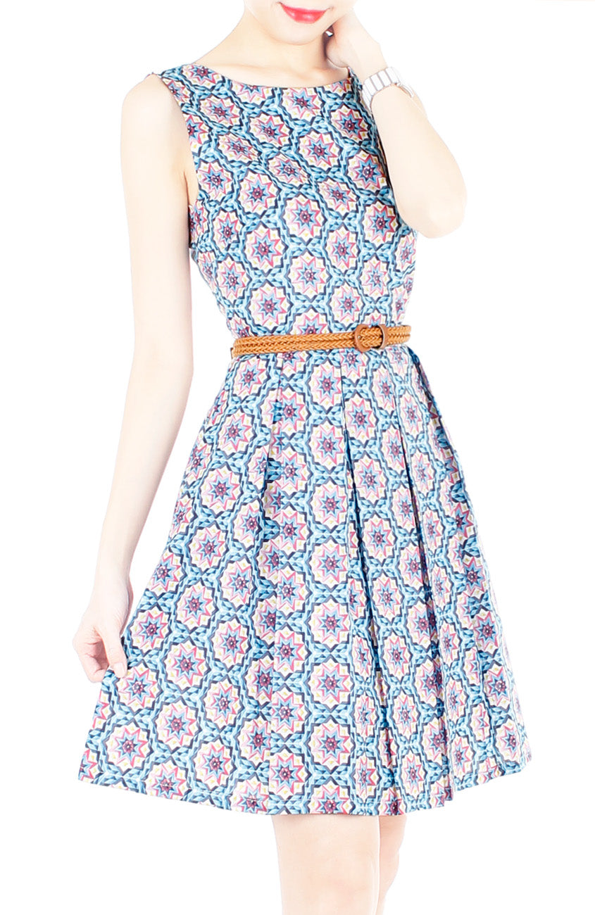 Bohemian Marrakech Getaway Flare Dress - Egyptian Blue