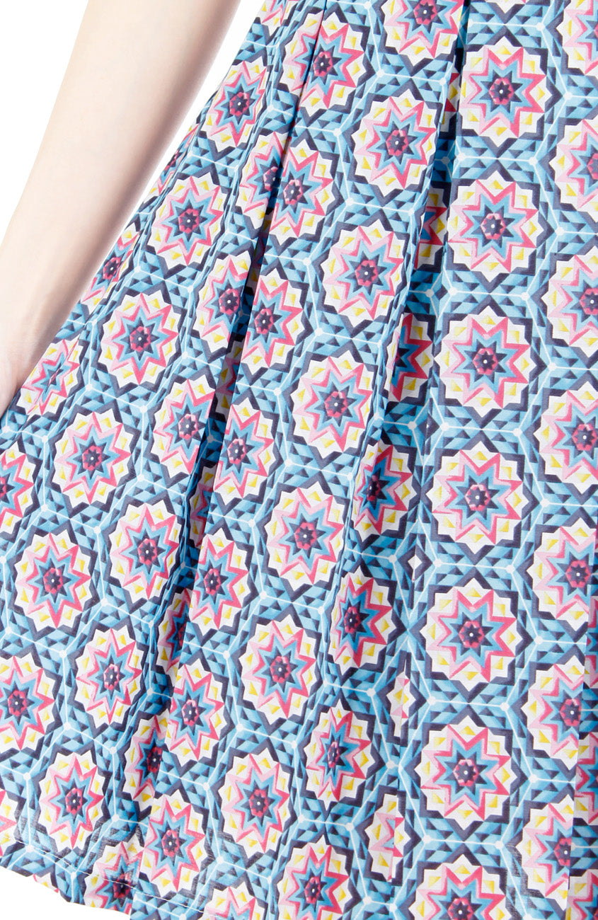 Bohemian Marrakech Getaway Flare Dress - Egyptian Blue