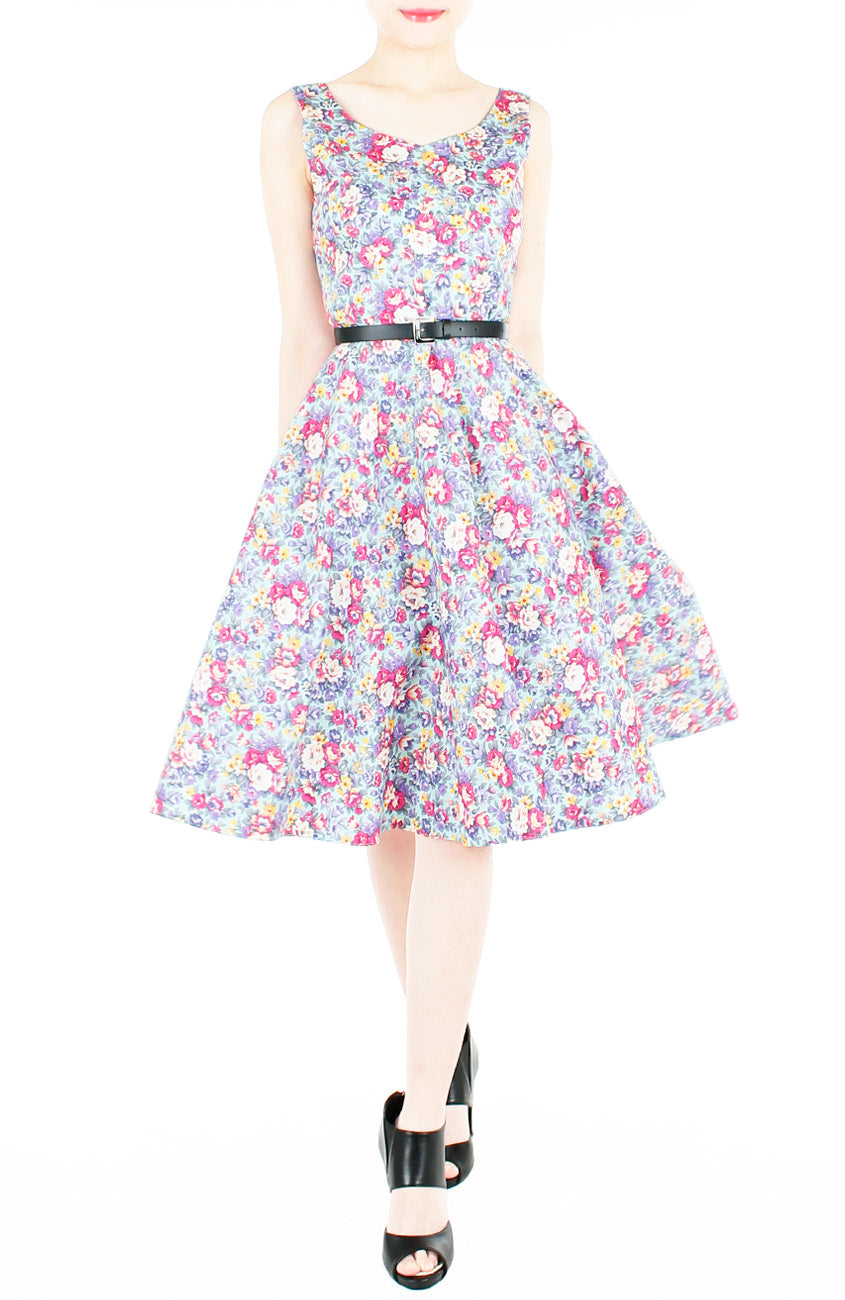 Botanical Brunch Floral Flare Midi Dress - Aquamarine