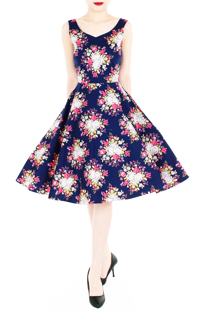 Brilliant Bouquets of White Flare Midi Dress