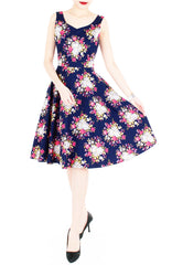 Brilliant Bouquets of White Flare Midi Dress