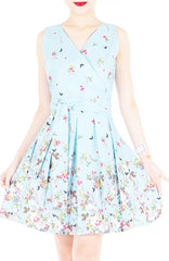 Butterfly of Paradise Wrap Dress with Belt - Baby Blue