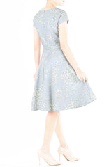 Cascading Sakuras Flare Tea Dress - Pearl Grey