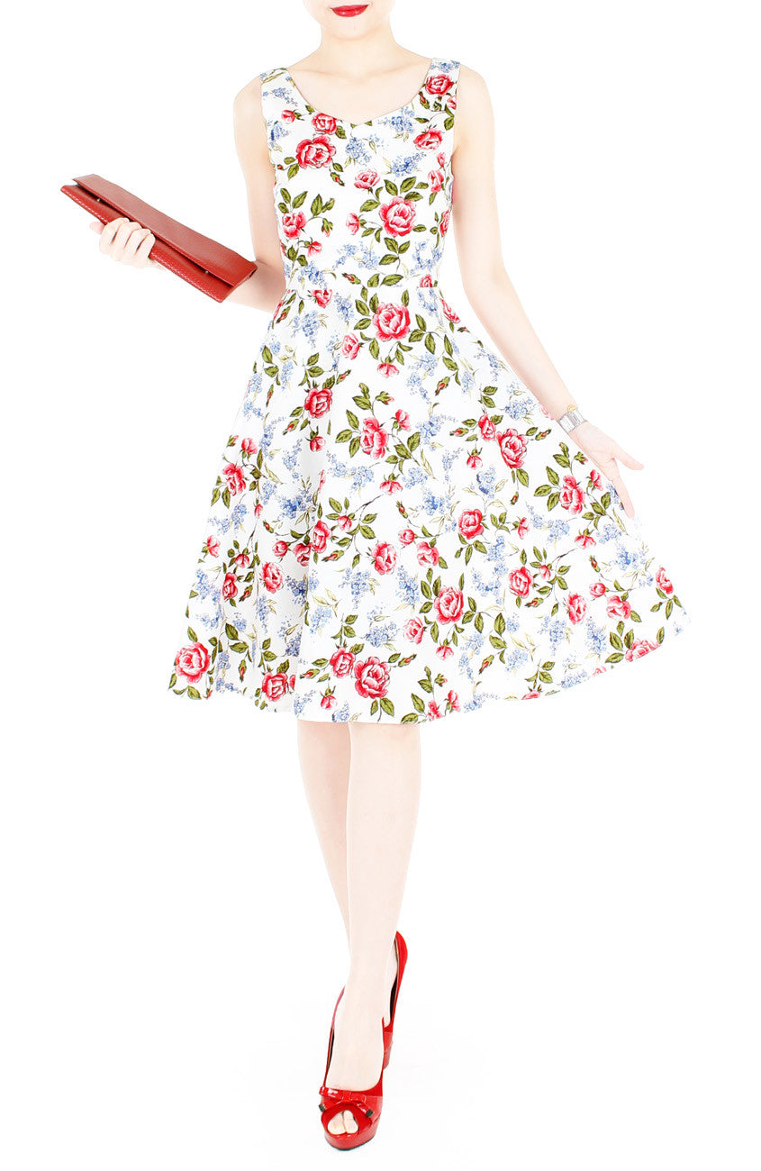 Charming Roses of Hearts Flare Midi Dress
